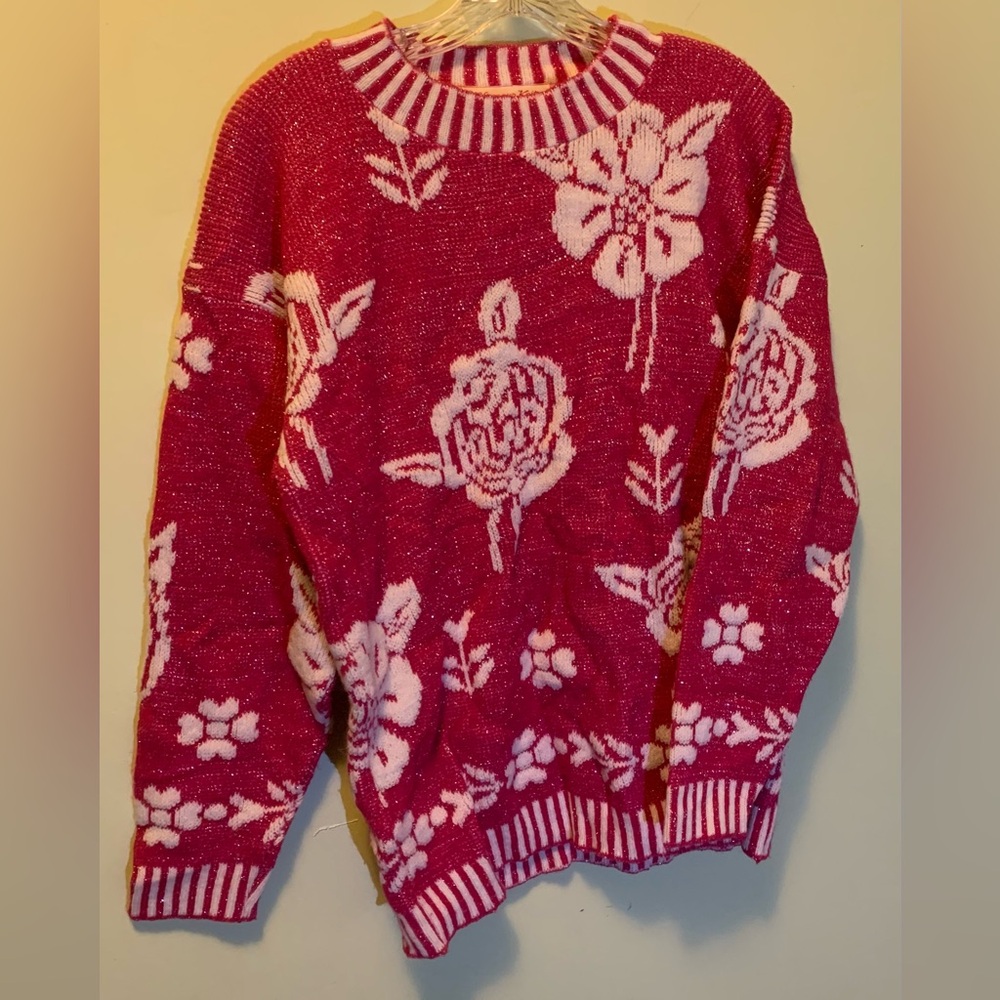 Glamour Pink and White Floral Sweater